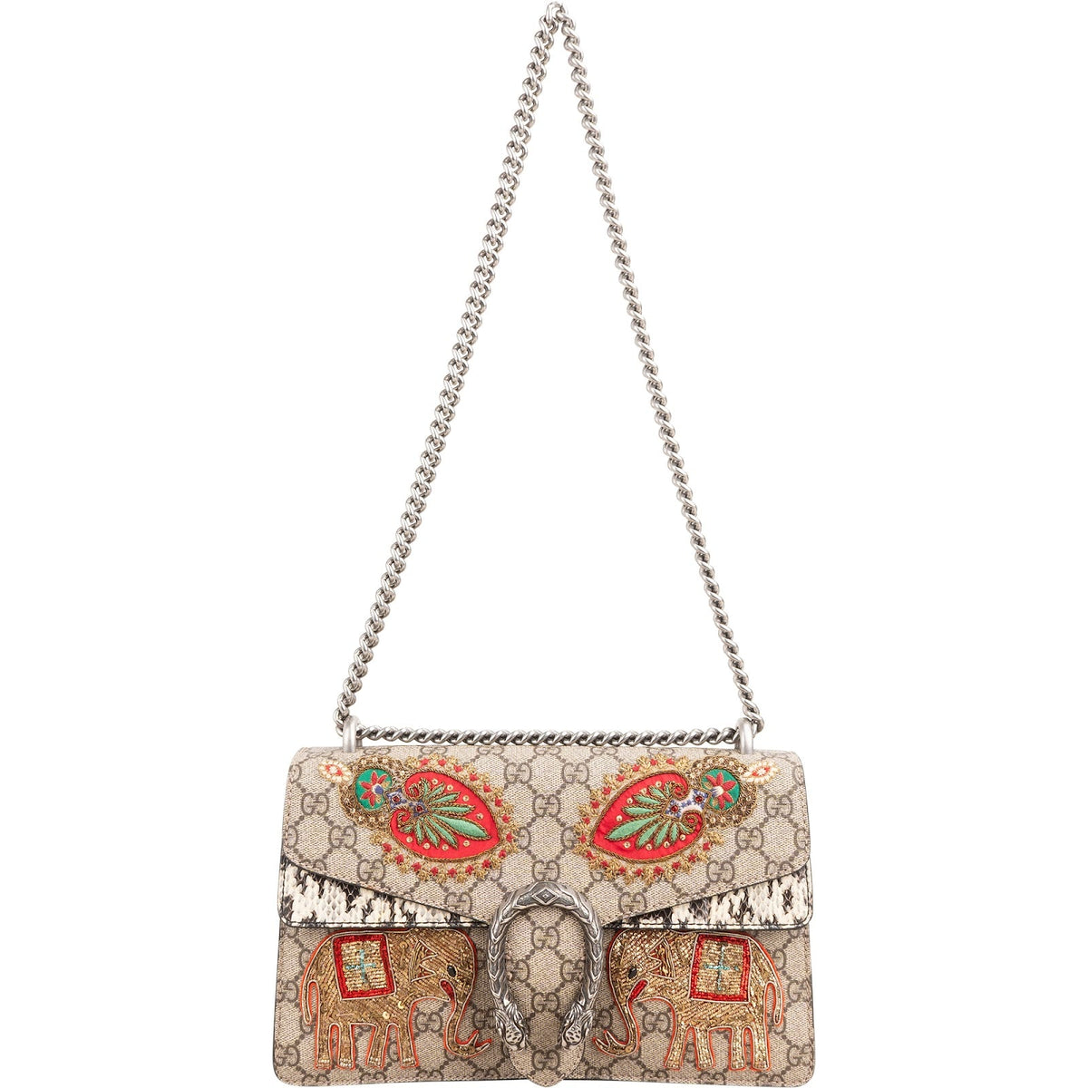 Gucci Limited Monogram GG Supreme  Embroidered Python Dionysus Shoulder Bag