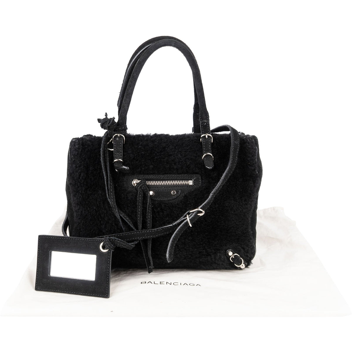 Balenciaga Shearling & Suede Mini Classic City Handbag