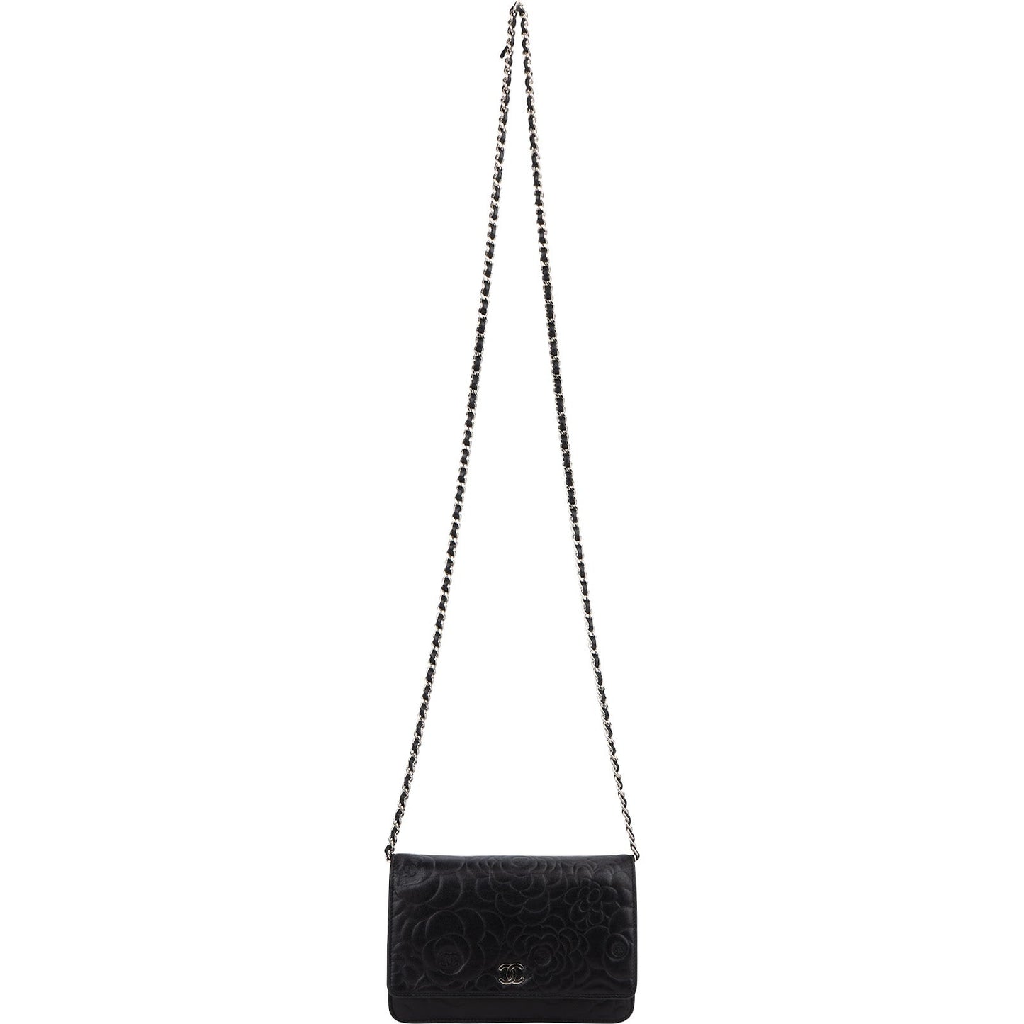 Chanel Camellia Embossed Lambskin Wallet On Chain Crossbody Bag