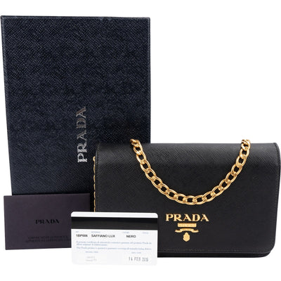 Prada Black Saffiano Leather Wallet On Chain Crossbody Bag