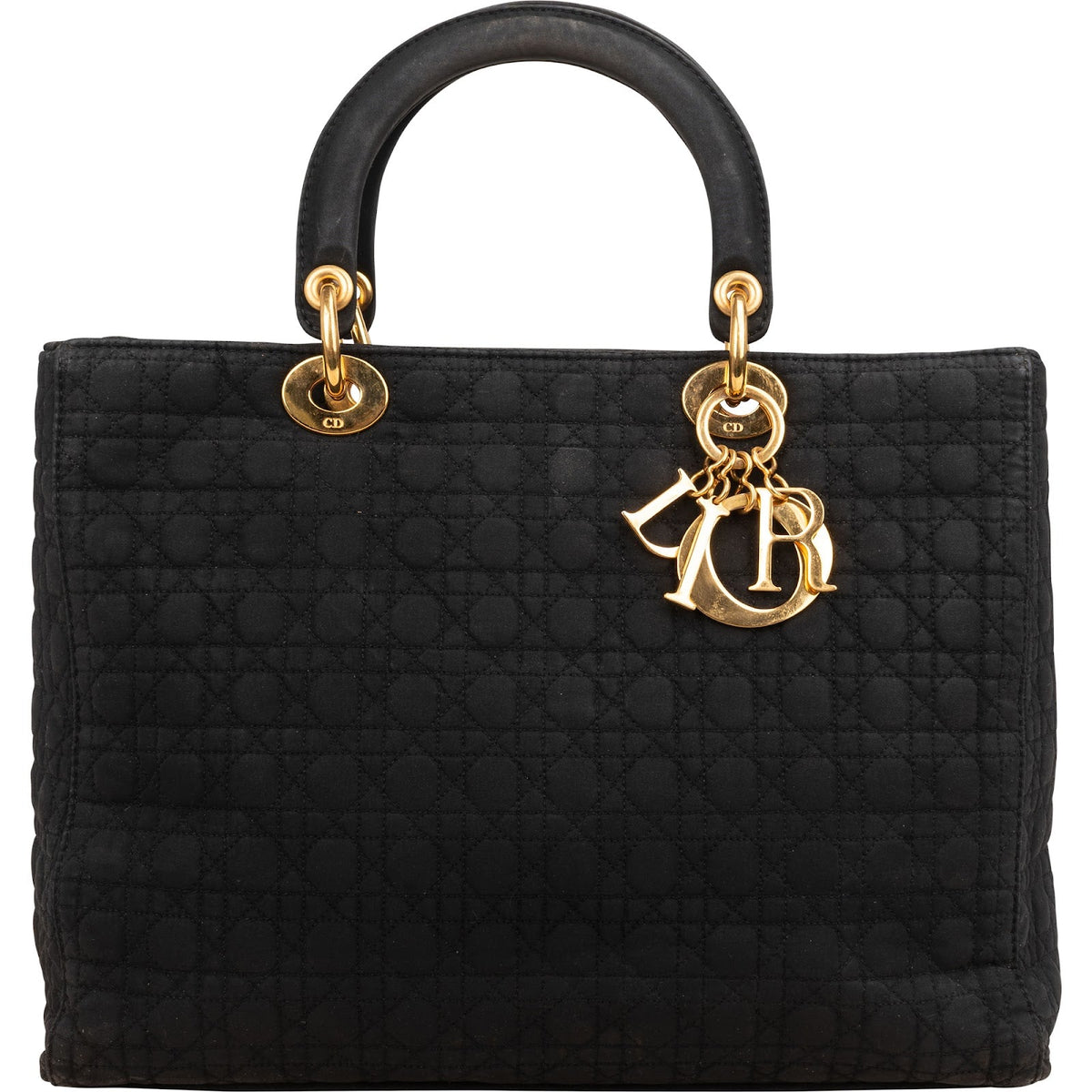 Christian Dior Quilted Nylon Cannage Large Lady Dior Handbag