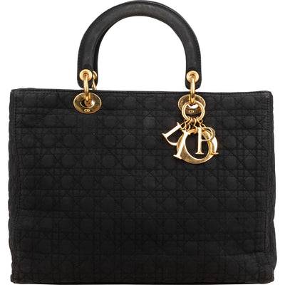 Christian Dior Quilted Nylon Cannage Large Lady Dior Handbag