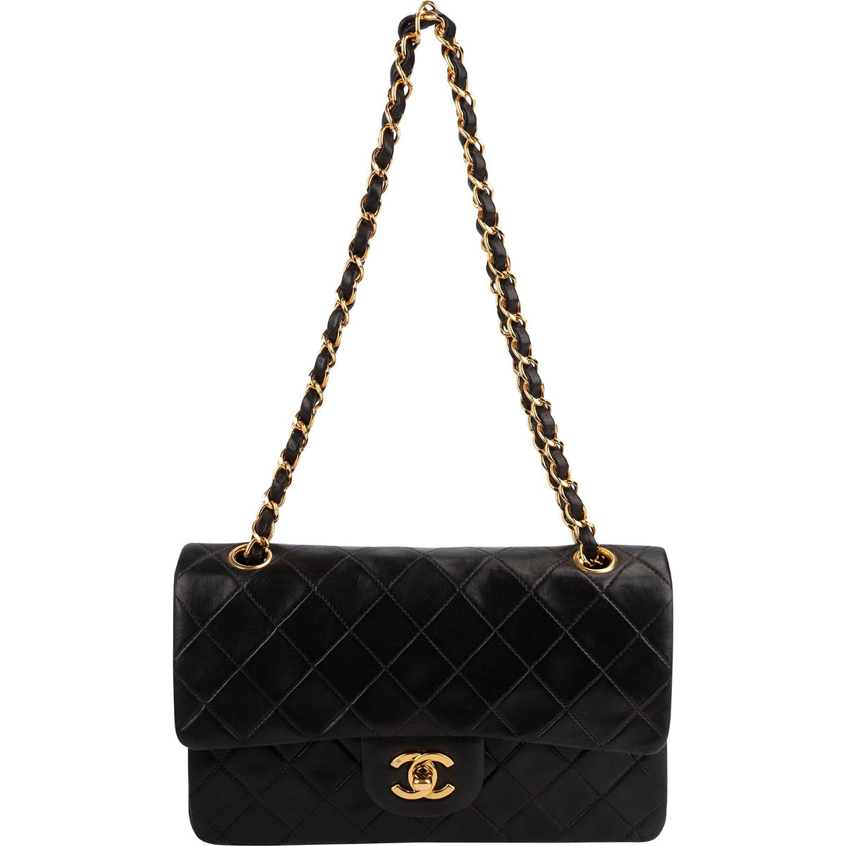 Chanel Quilted Lambskin 24K Gold Small Double Flap Shoulder Bag