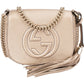 Gucci Soho Mini Saddle aus genarbtem Metallic-Leder – Vorderansicht