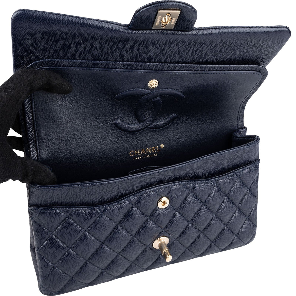 Chanel Quilted Caviar Leather Medium Gold Double Flap Shoulder Bag