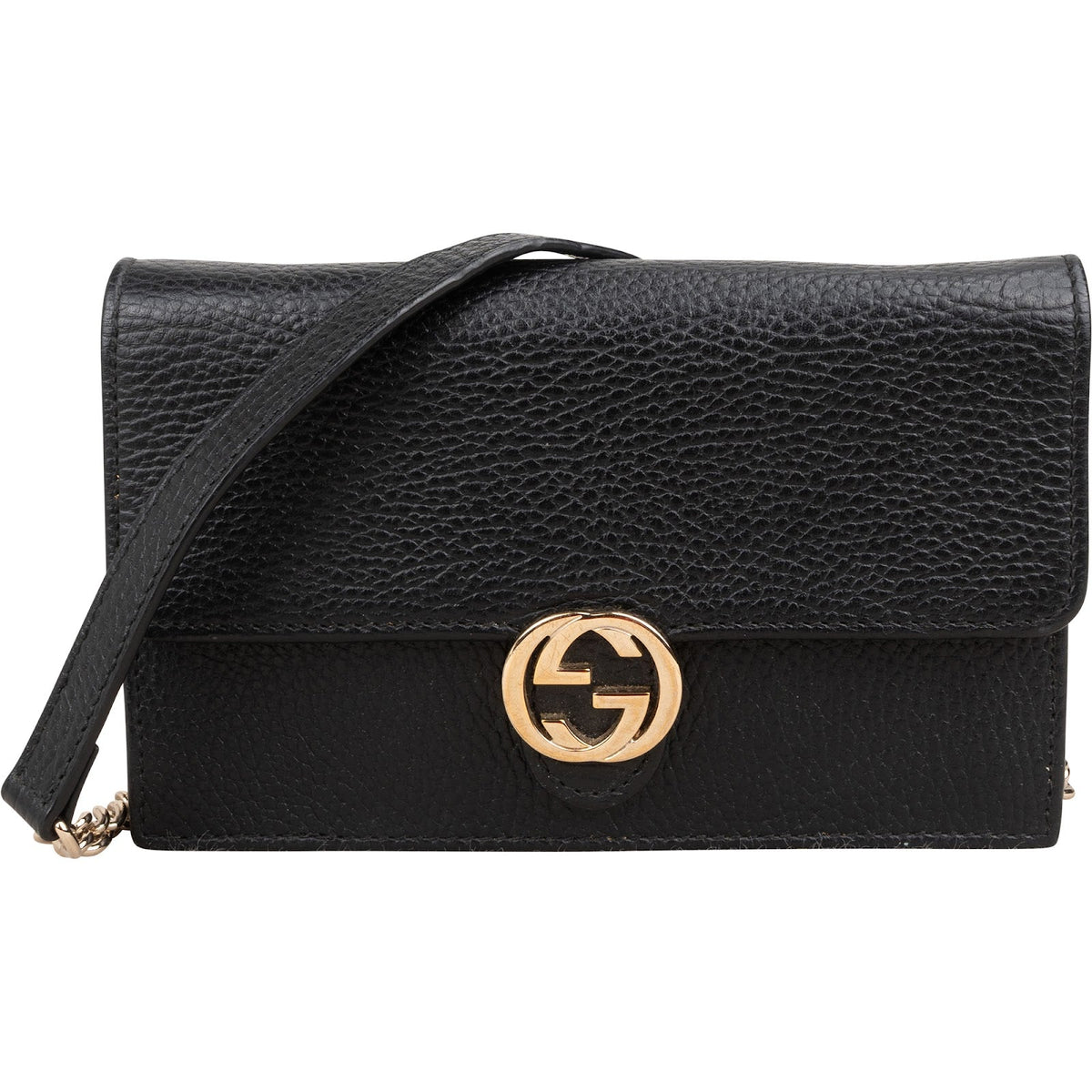 Gucci Grained Leather Interlocking GG Wallet On Chain Crossbody Bag