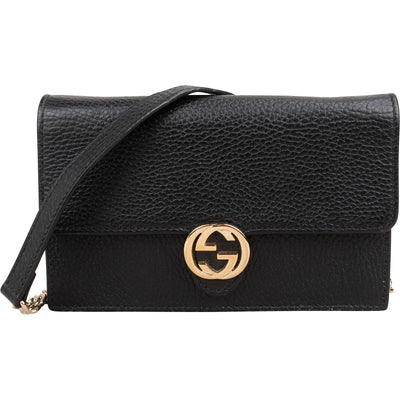 Gucci Grained Leather Interlocking GG Wallet On Chain Crossbody Bag