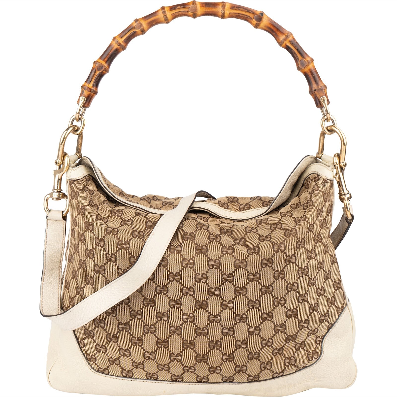 Gucci Monogram GG Canvas Bamboo Hobo Shoulder Bag