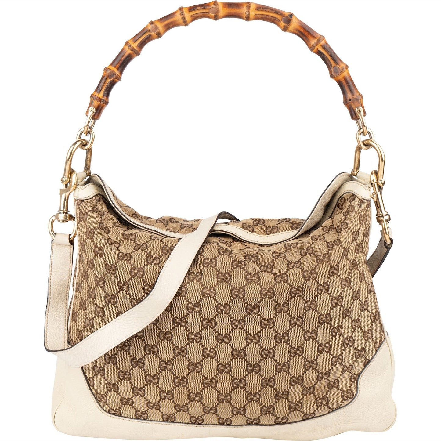 Gucci Monogram GG Canvas Bamboo Hobo Shoulder Bag