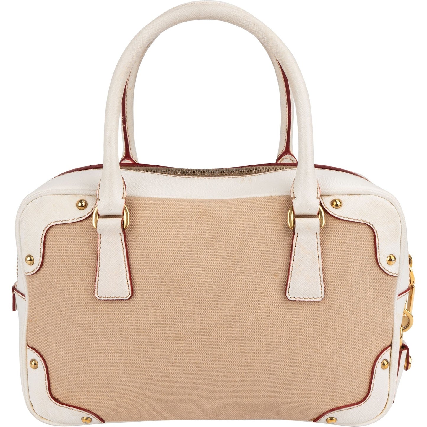 Prada Canvas Saffiano Leather Bauletto Handbag