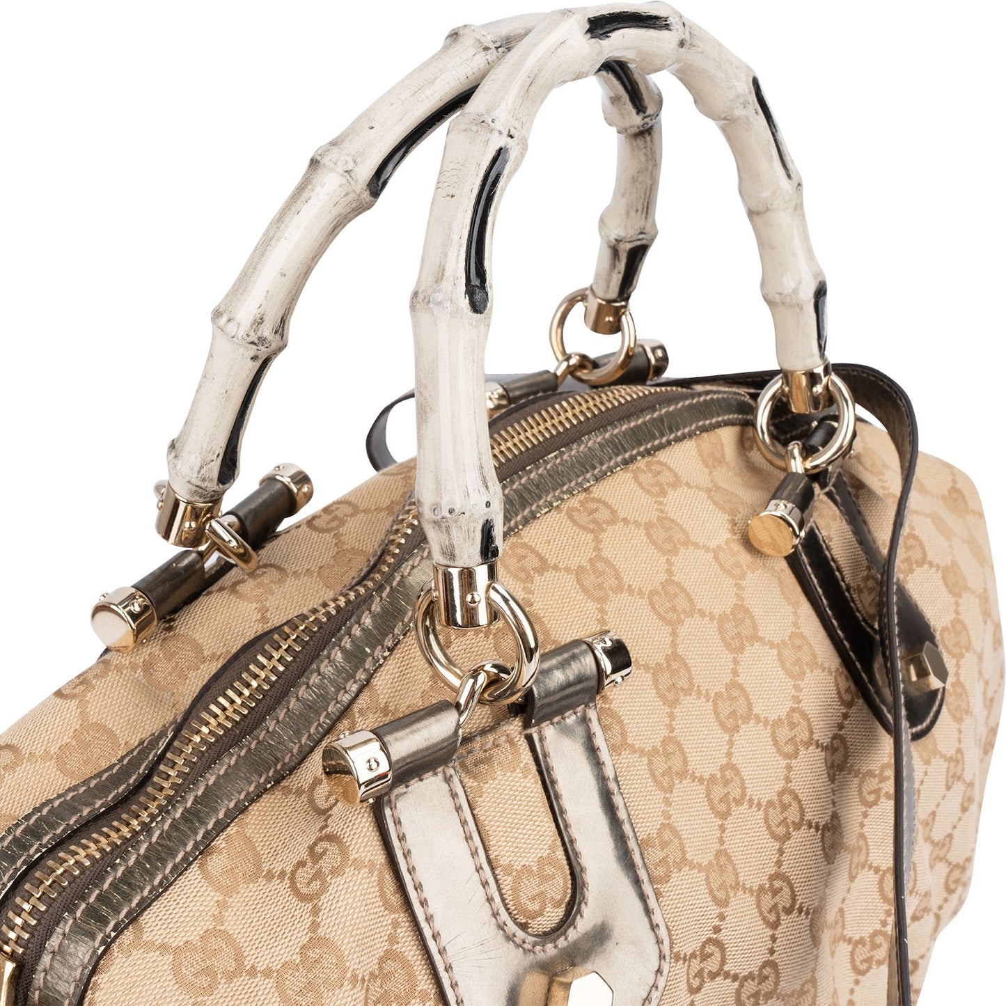 Gucci Monogram GG Bamboo Top Handle Handbag