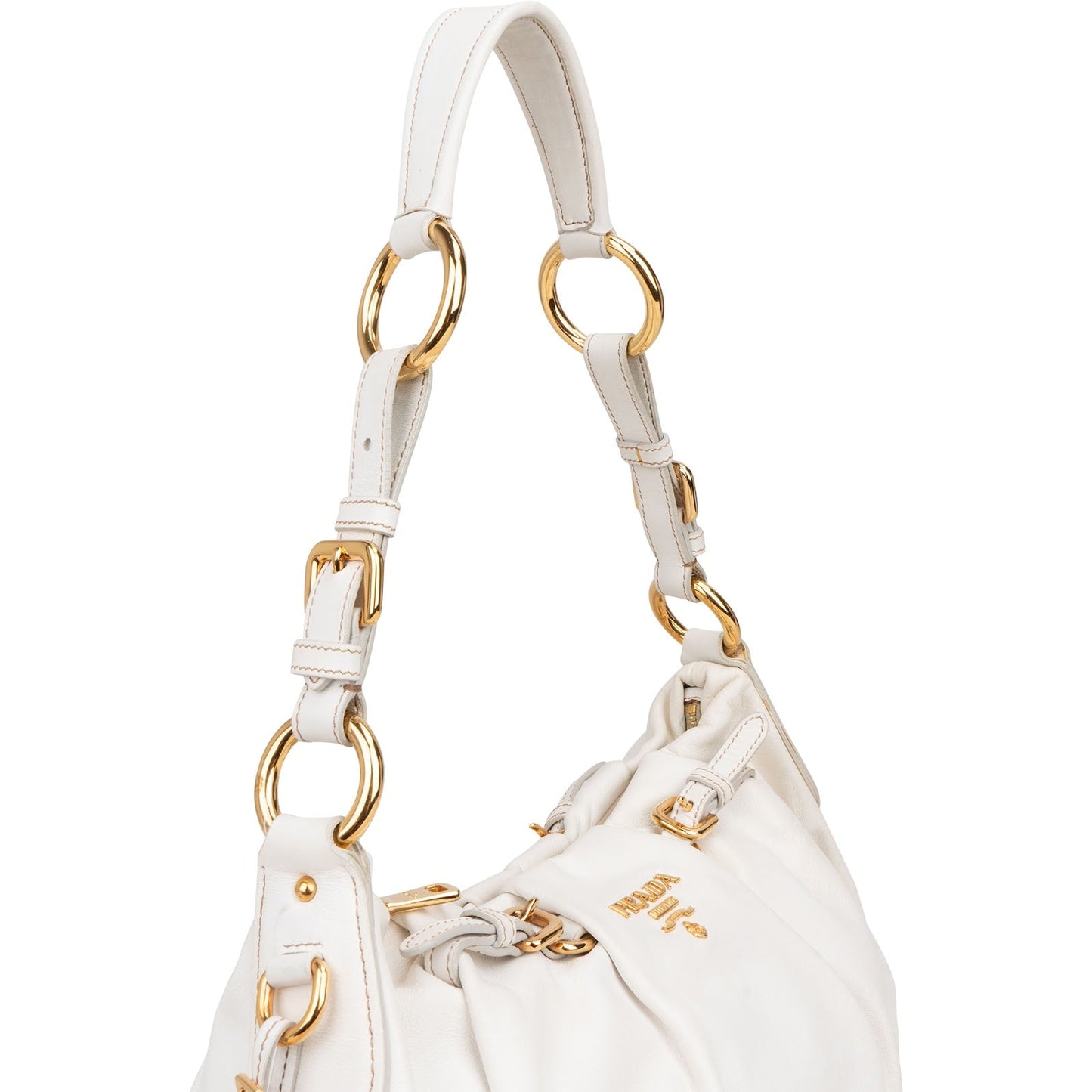 Prada White Soft Calf Leather Ruched Shoulder Bag