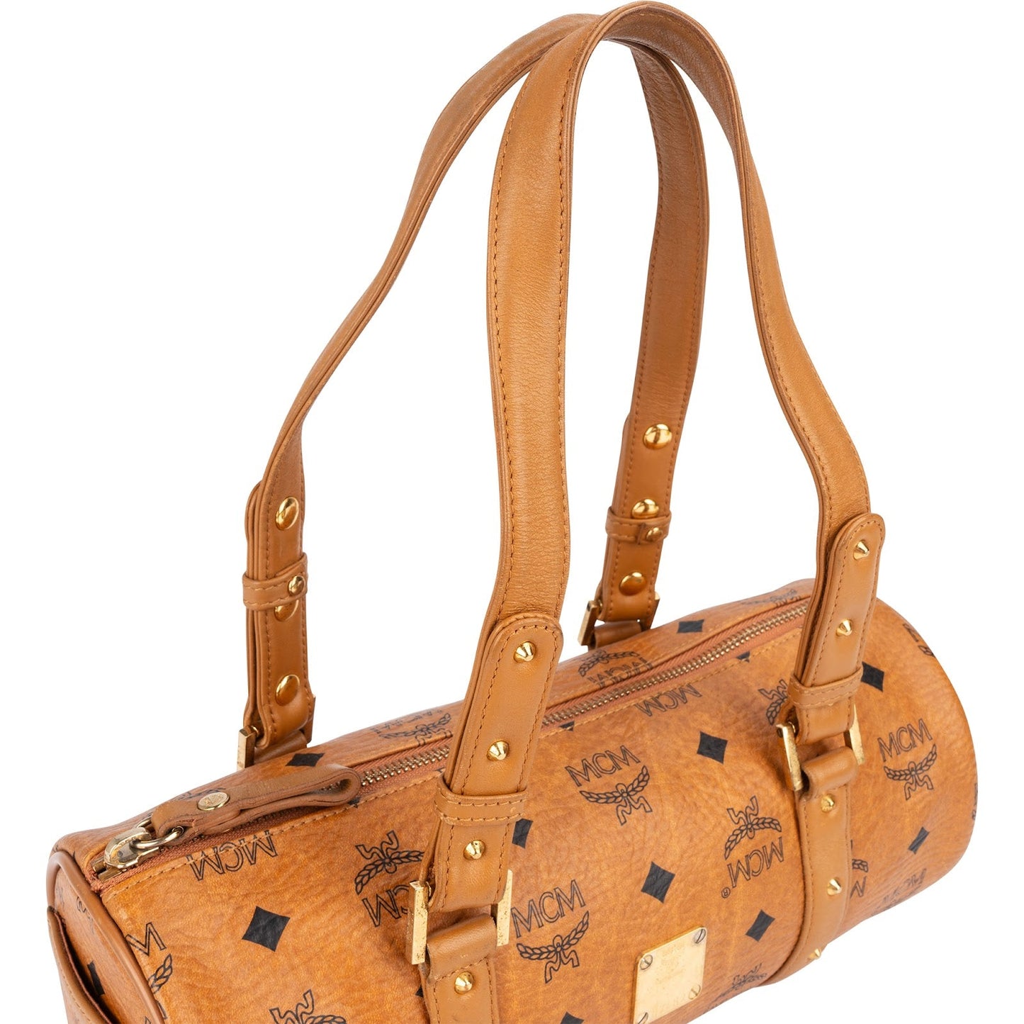 MCM Monogram Visetos Cylinder Boston Handbag