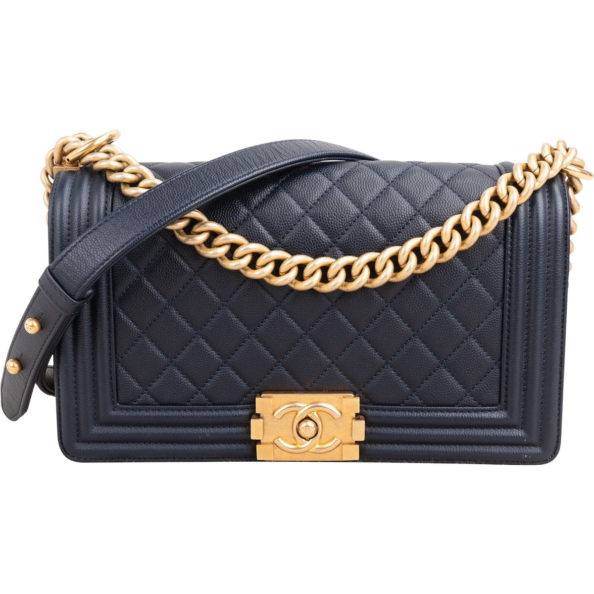 Chanel Quilted Caviar Leather Medium Boy Single Flap Crossbody Bag
