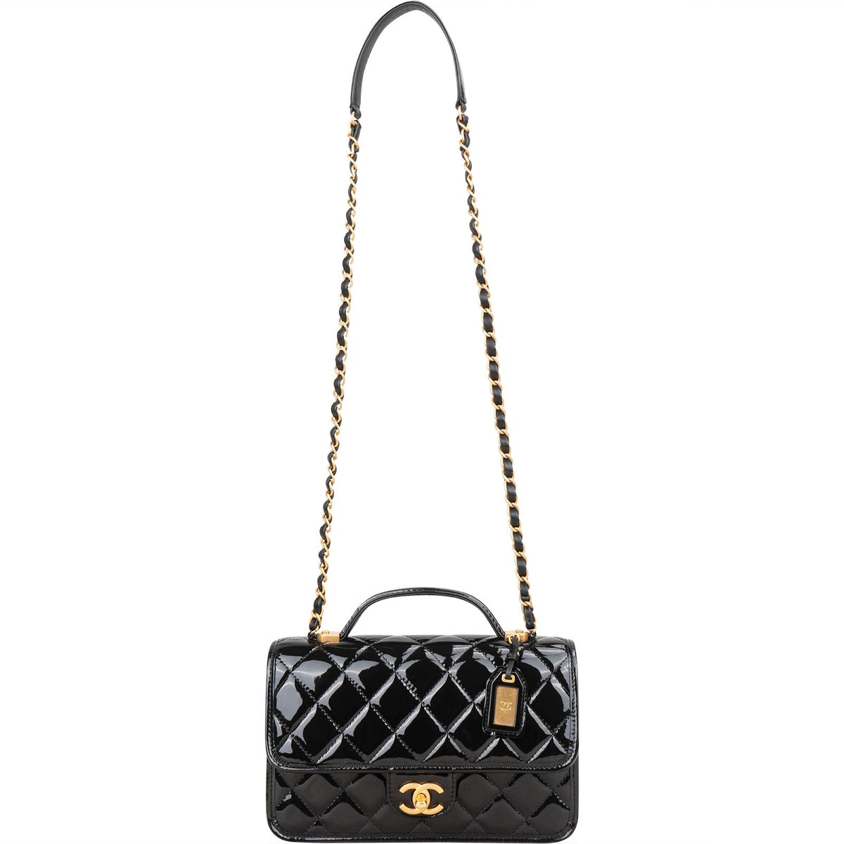 Chanel Quilted Patent Leather Top Handle Handbag