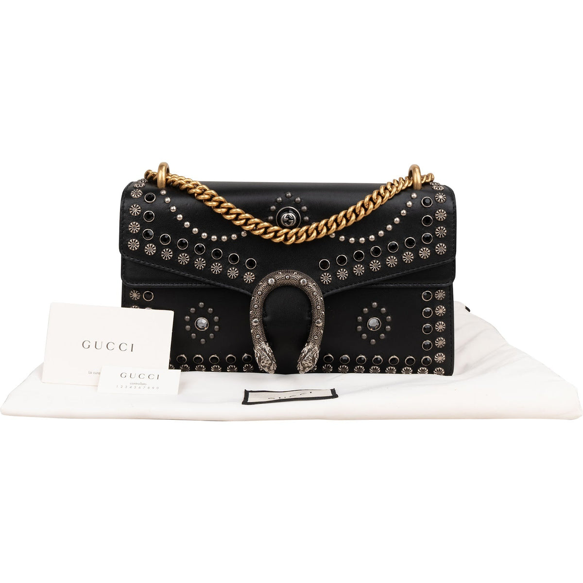 Gucci Black Soft Leather Dionysus Studded Shoulder Bag