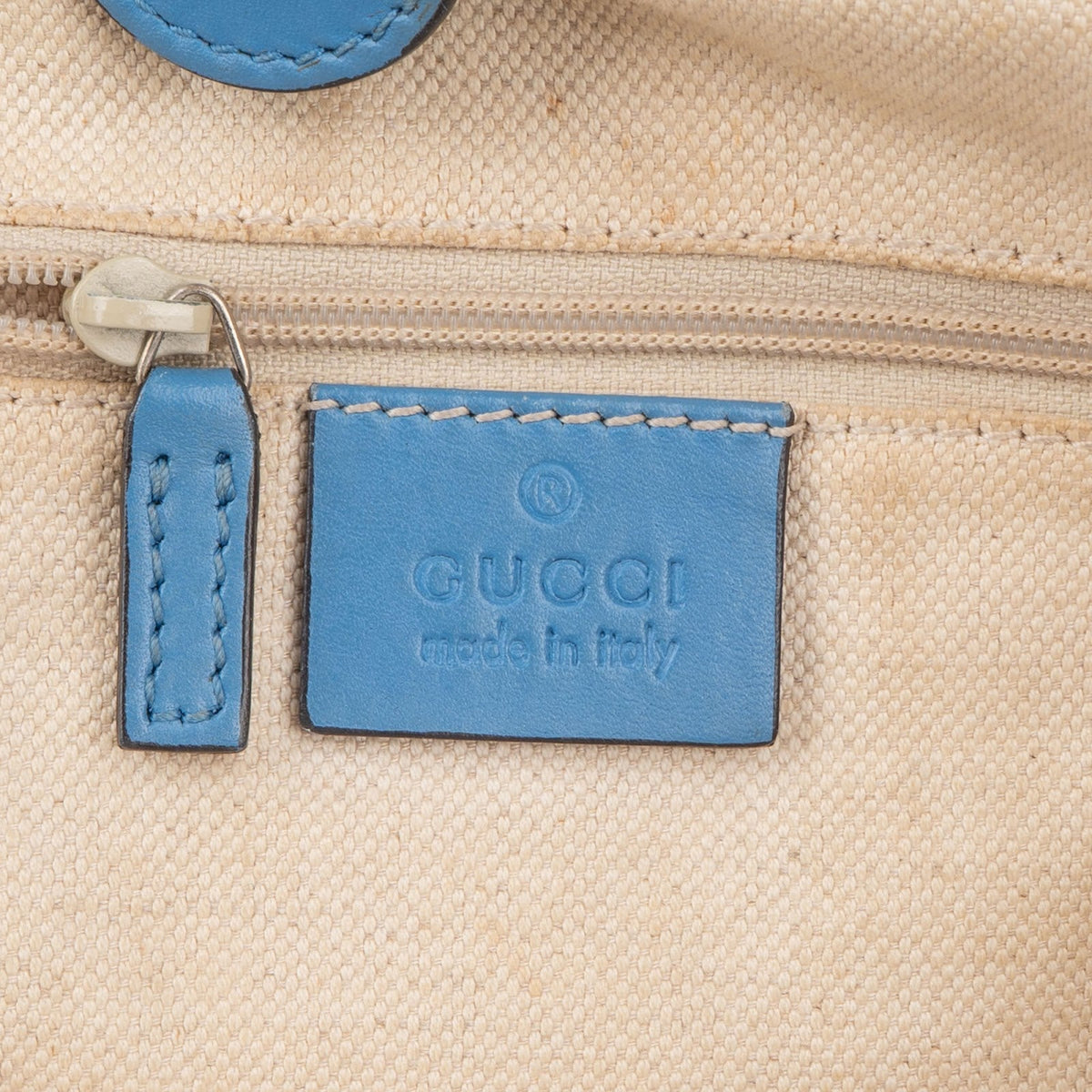 Gucci Monogram GG Canvas Blue Leather Sukey Handbag