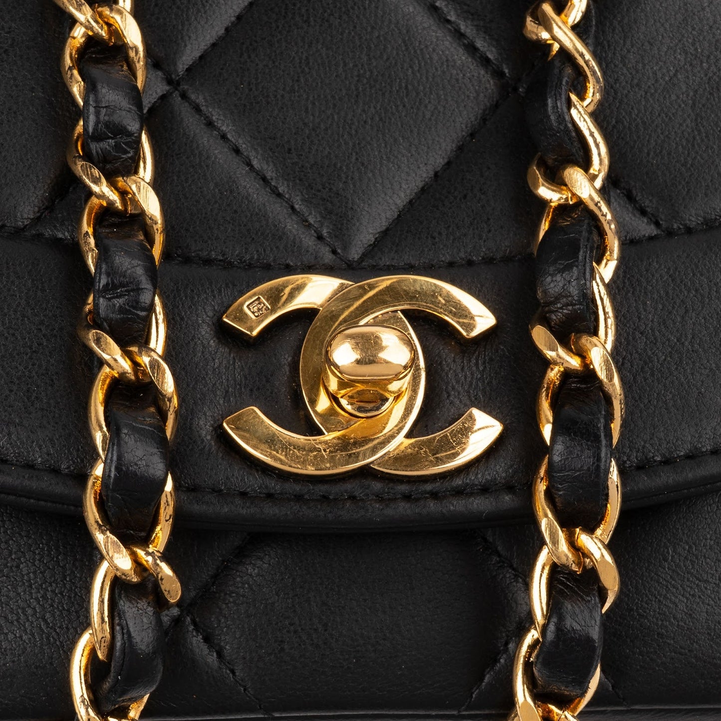 Chanel Quilted Lambskin Diana 24K Gold Single Flap Crossbody Bag