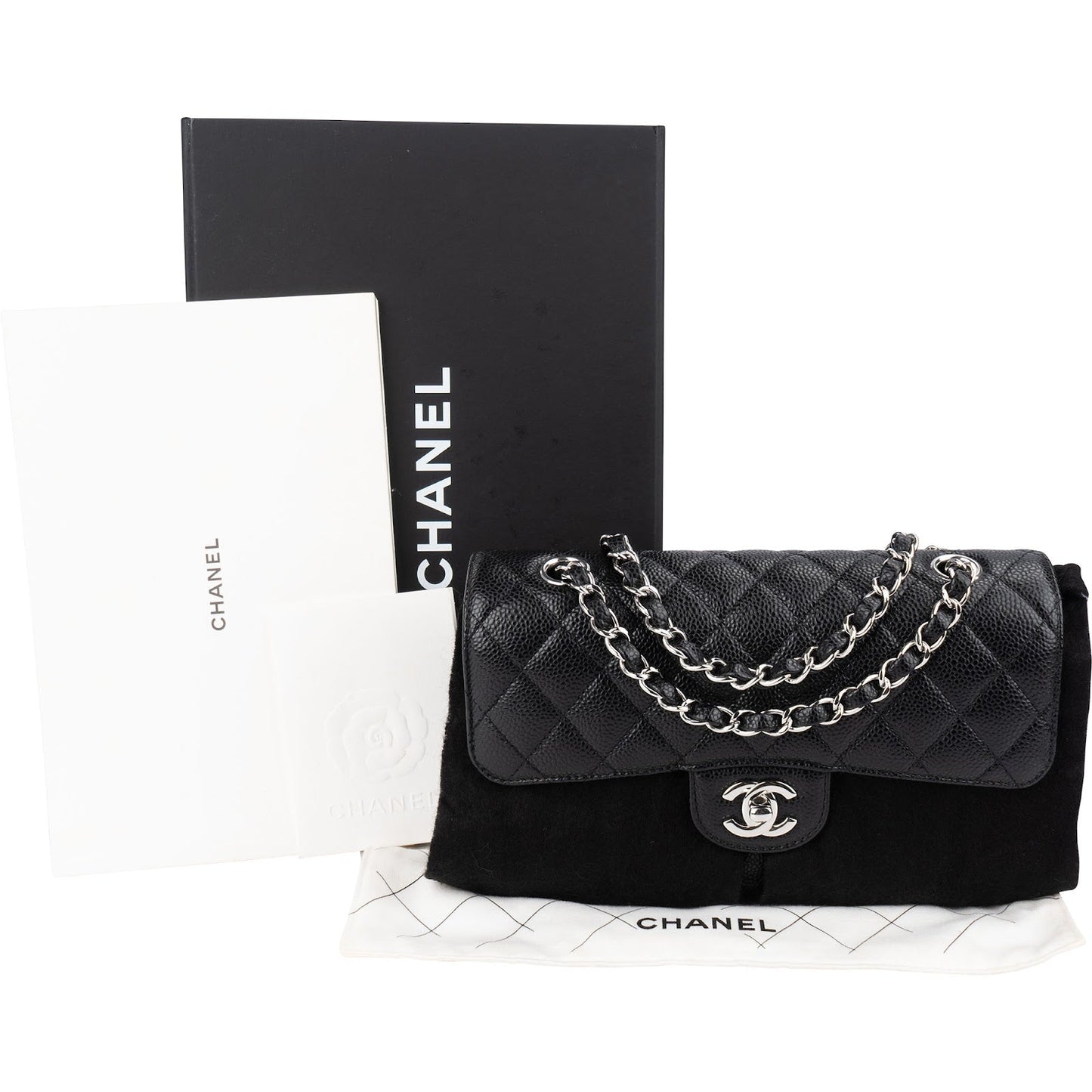 Chanel Quilted Caviar Leather Palladium Small Double Flap Shoulder Bag