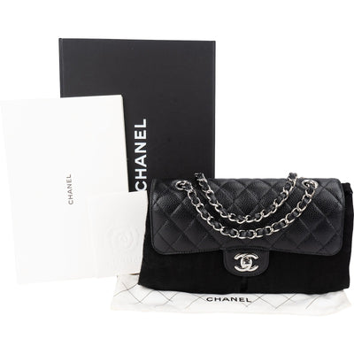 Chanel Quilted Caviar Leather Palladium Small Double Flap Shoulder Bag