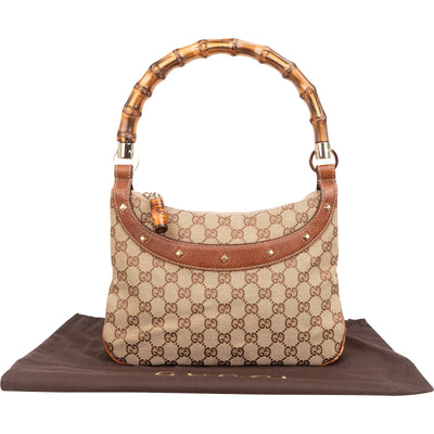 Gucci Monogram GG Bamboo Handle Studded Hobo Handbag