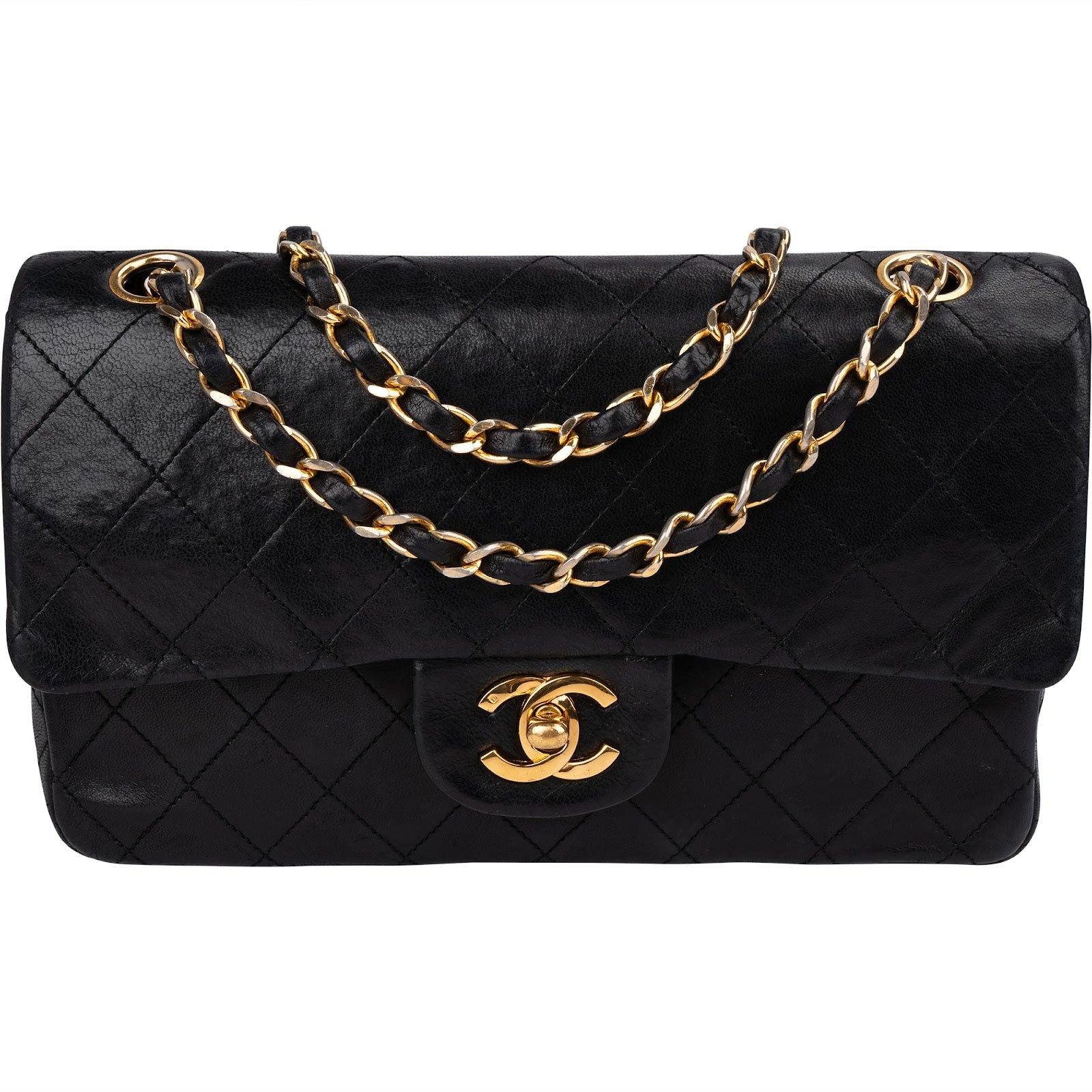 Chanel Quilted Lambskin 24K Gold Small Double Flap Shoulder Bag