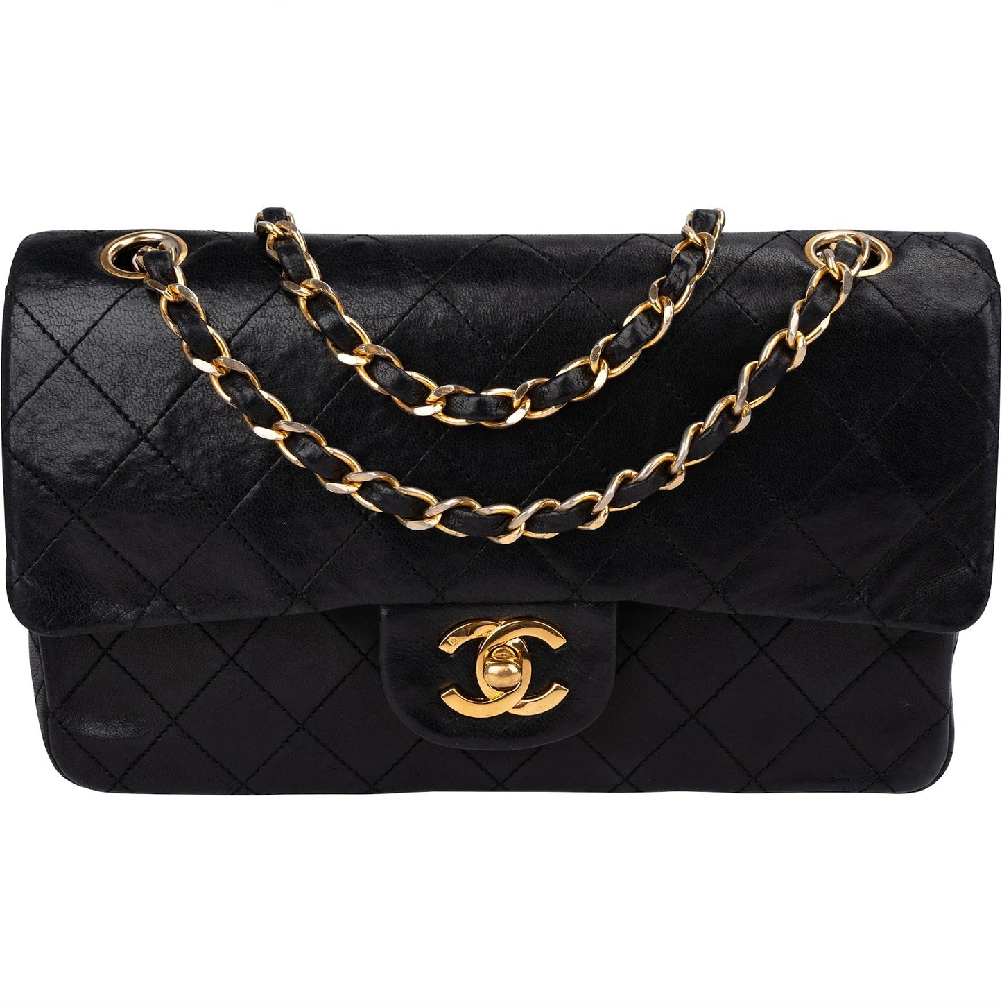 Chanel Quilted Lambskin 24K Gold Small Double Flap Shoulder Bag
