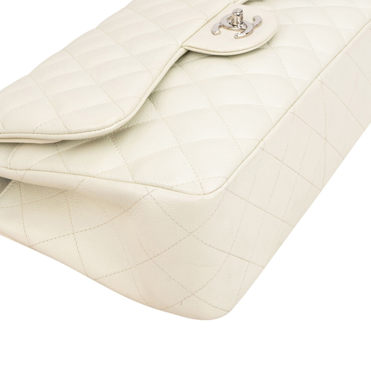 Chanel Quilted Caviar Leather Palladium Jumbo Double Flap Crossbody Bag