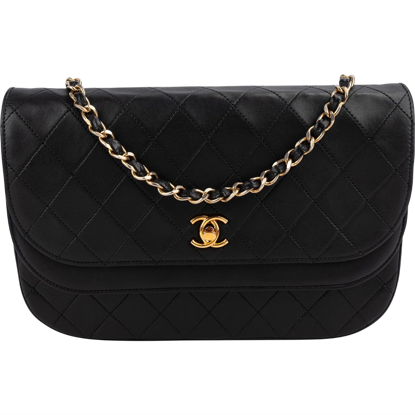 Chanel Quilted Lambskin Half Moon 24K Gold Double Flap Shoulder Bag