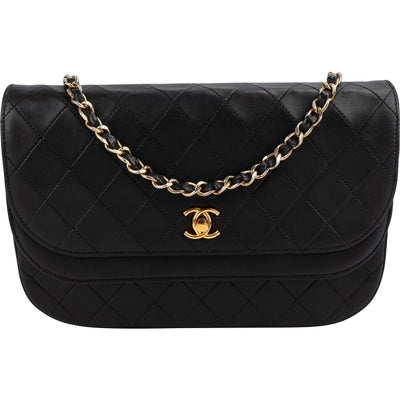 Chanel Quilted Lambskin Half Moon 24K Gold Double Flap Shoulder Bag