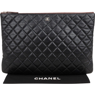 Chanel Black Quilted Caviar Leather CC Clutch