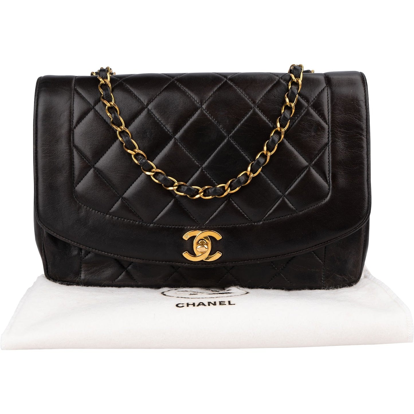 Chanel Quilted Lambskin 24K Gold Medium Diana Single Flap Crossbody Bag