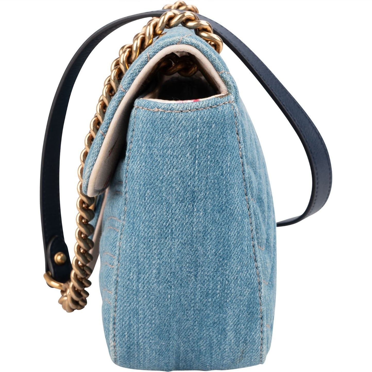 Gucci Denim Matelassé Denim Pearl GG Marmont Crossbody Bag