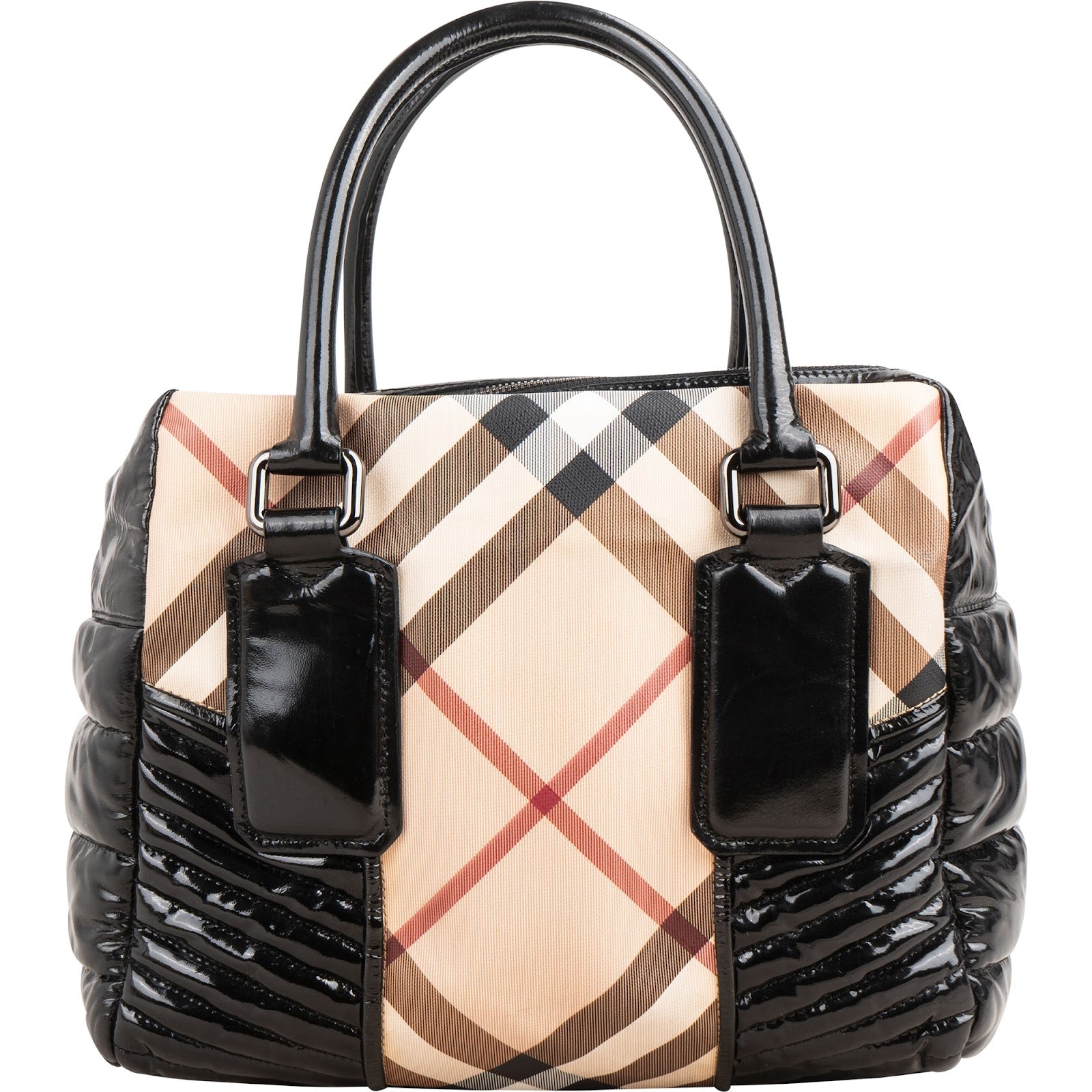 Burberry Quilted Patent Leather Heymarket Check Tote Shoulder Bag