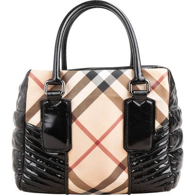 Burberry Quilted Patent Leather Heymarket Check Tote Shoulder Bag