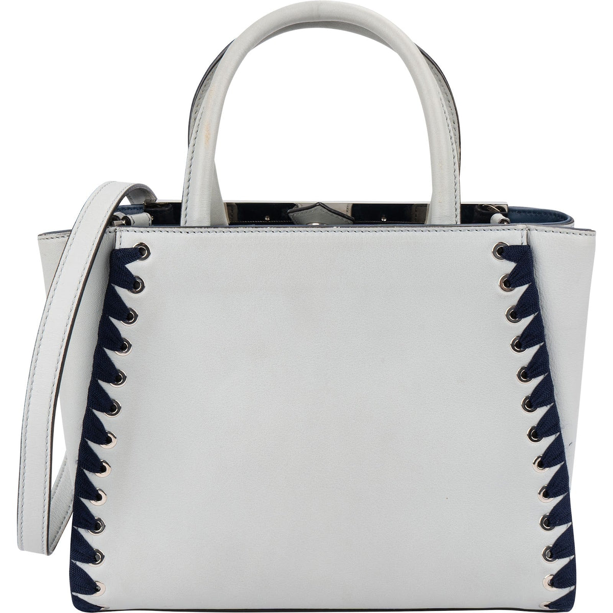 Fendi Blue Leather FF 2Jours Whipstitch Tote Handbag