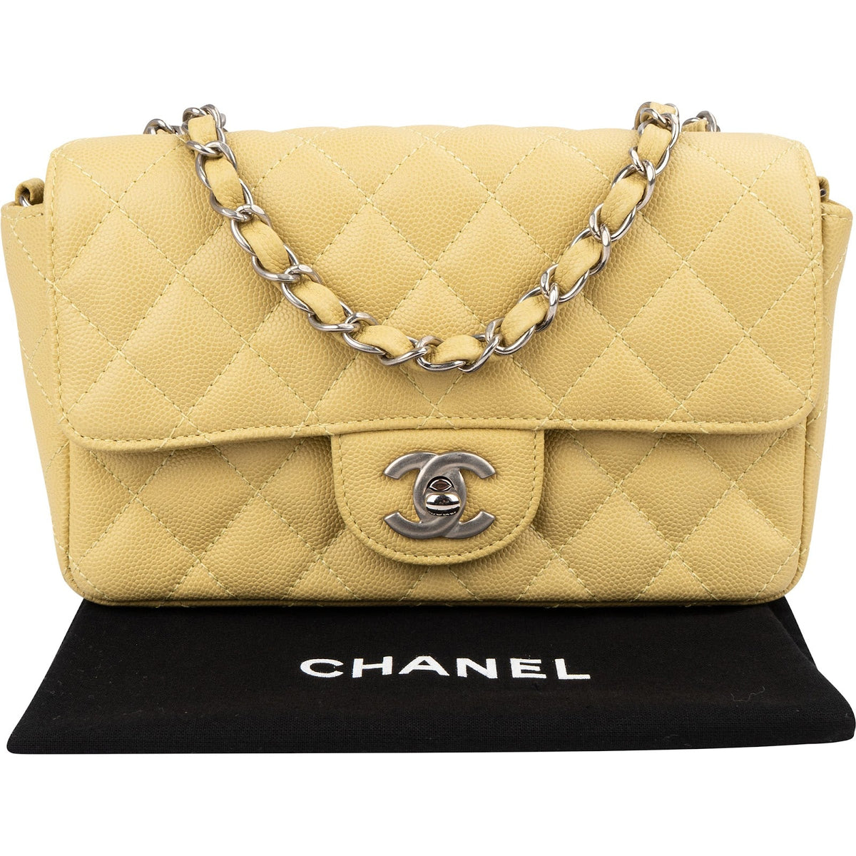 Chanel Quilted Caviar Leather Palladium Mini Rectangular Single Flap Crossbody Bag