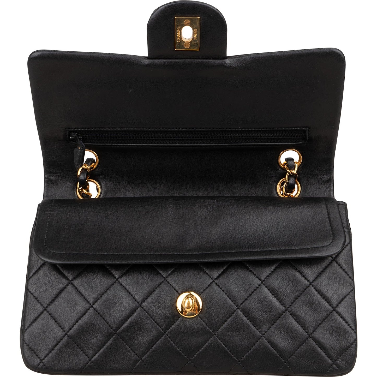 Chanel Quilted Lambskin Small 24K Gold Double Flap Shoulder Bag