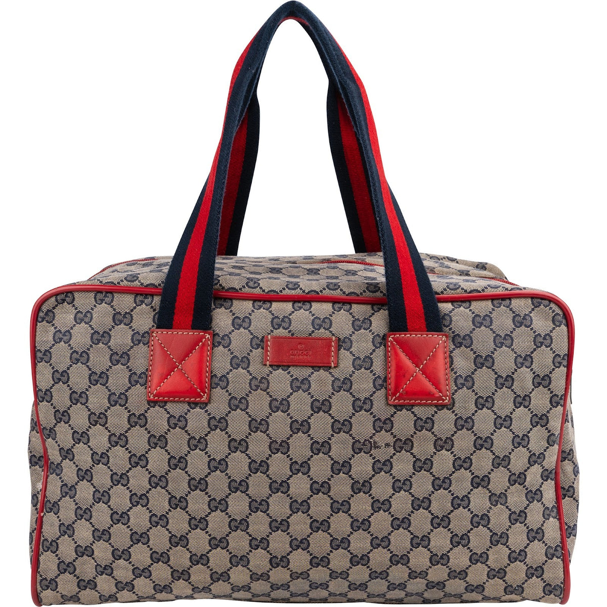 Gucci Monogram GG Plus Canvas Web Stripe Boston 40 Handbag