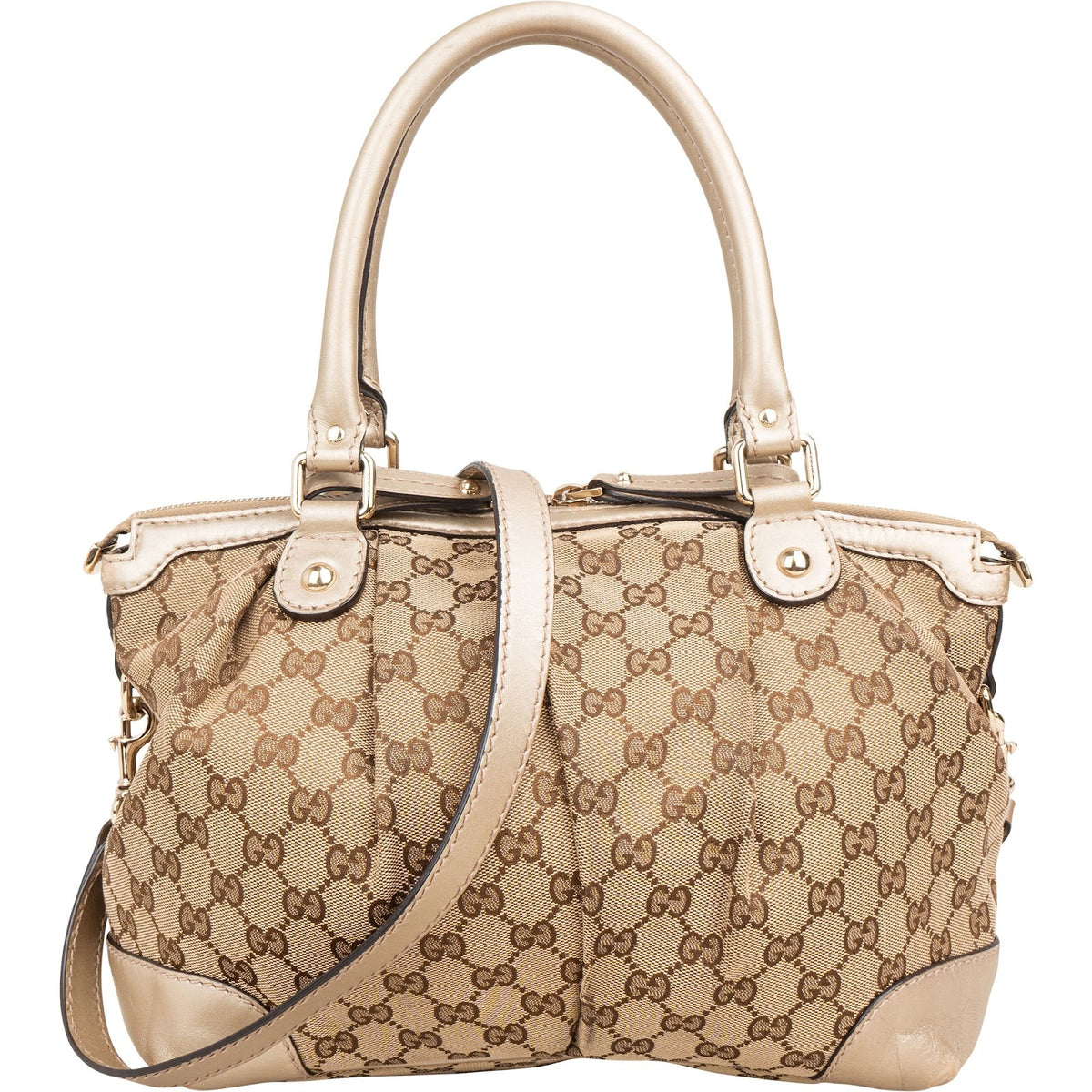 Gucci Monogram GG Canvas Metallic Leather Sukey Handbag