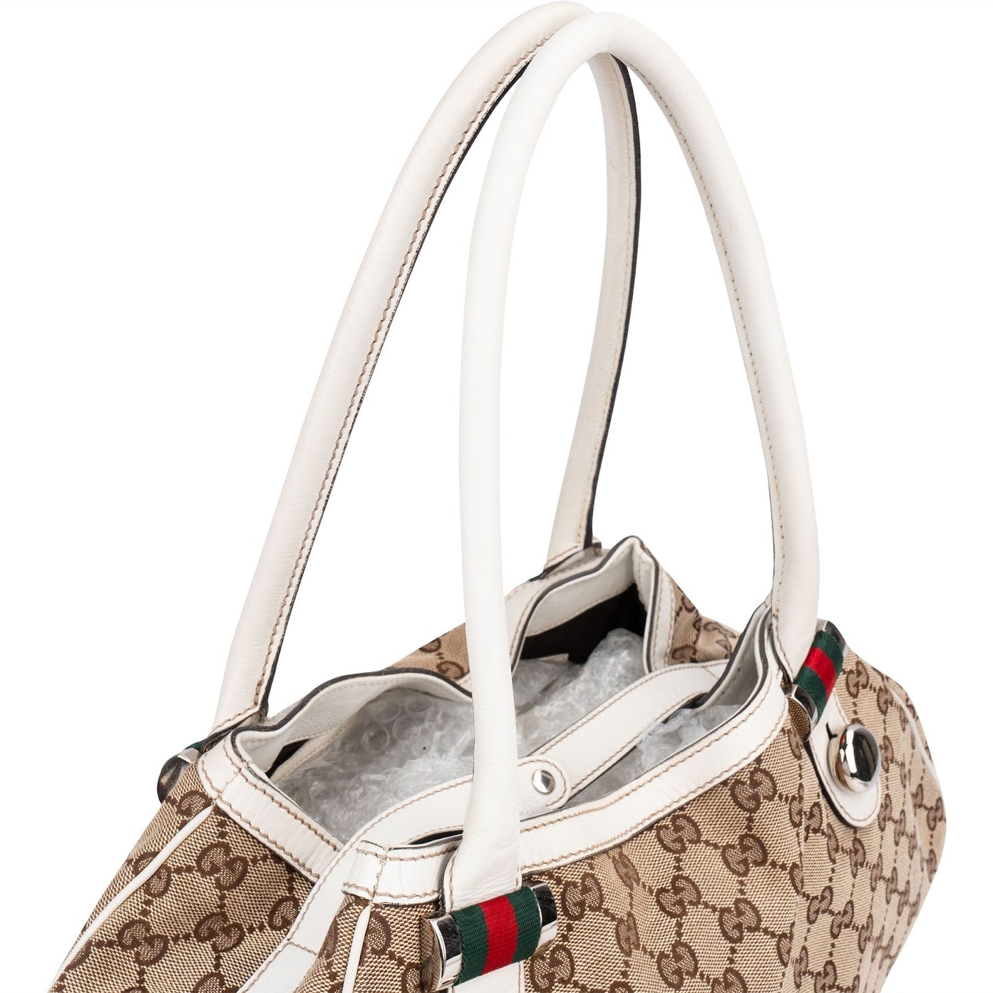 Gucci Monogram GG Canvas Web Stripe Tote Shoulder Bag