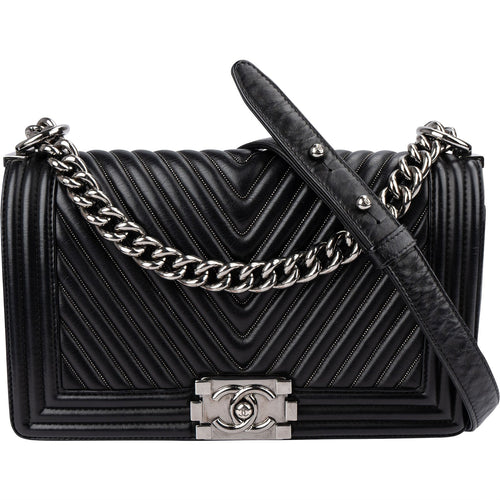 Chanel Chevron Calfskin Palladium Medium Boy Single Crossbody Bag