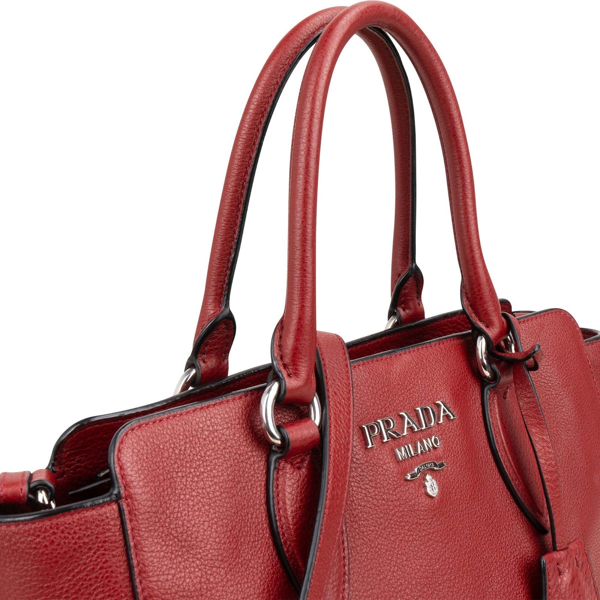Prada Red Vitello Daino Leather Tote Handbag