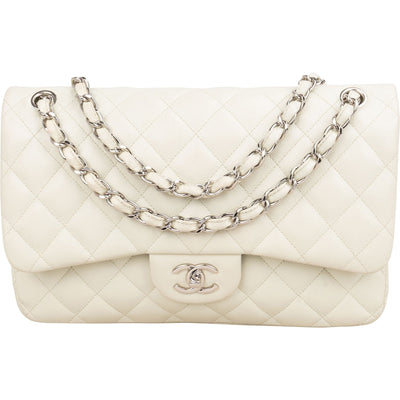 Chanel Quilted Caviar Leather Palladium Jumbo Double Flap Crossbody Bag