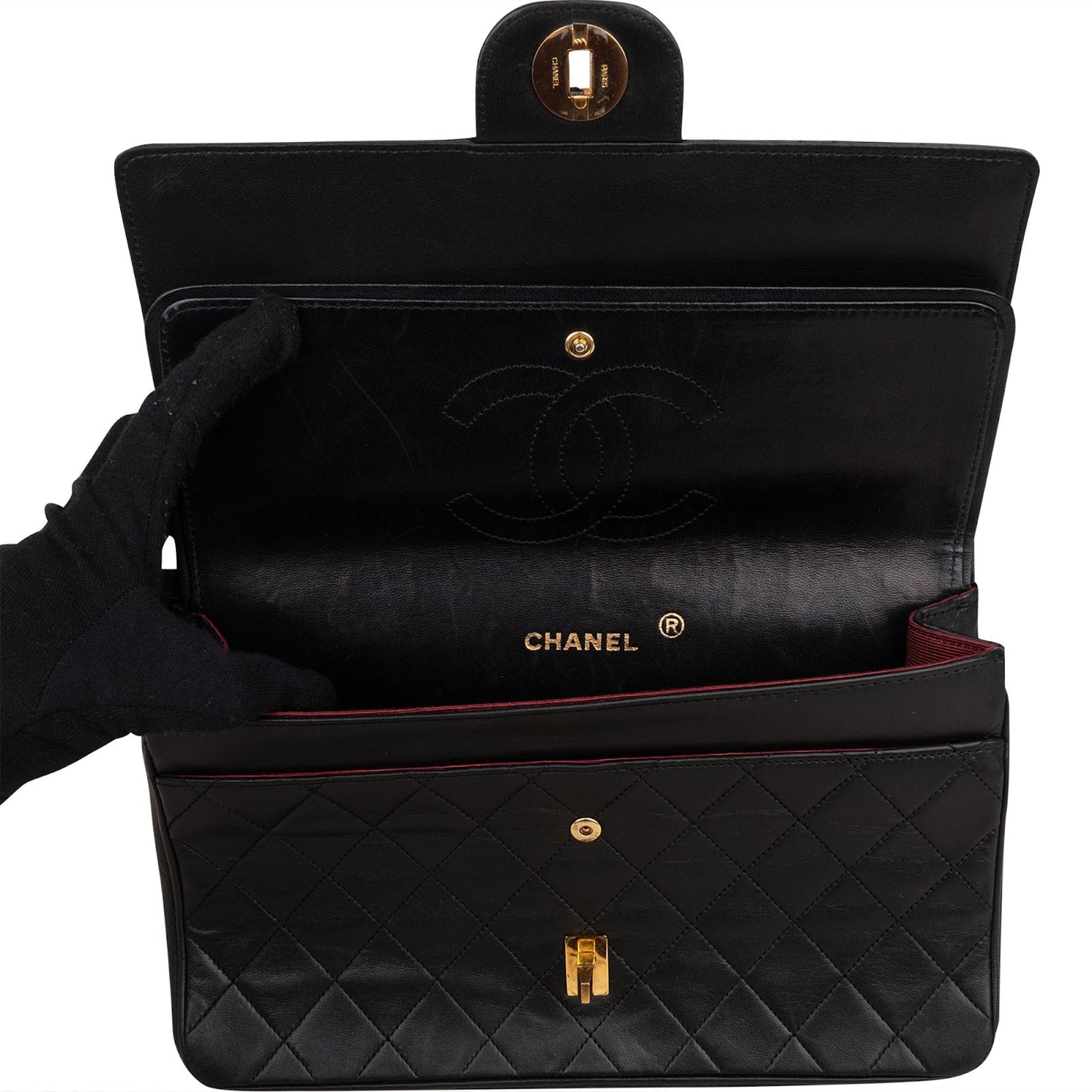 Chanel Quilted Lambskin 24K Gold Double Flap Shoulder Bag