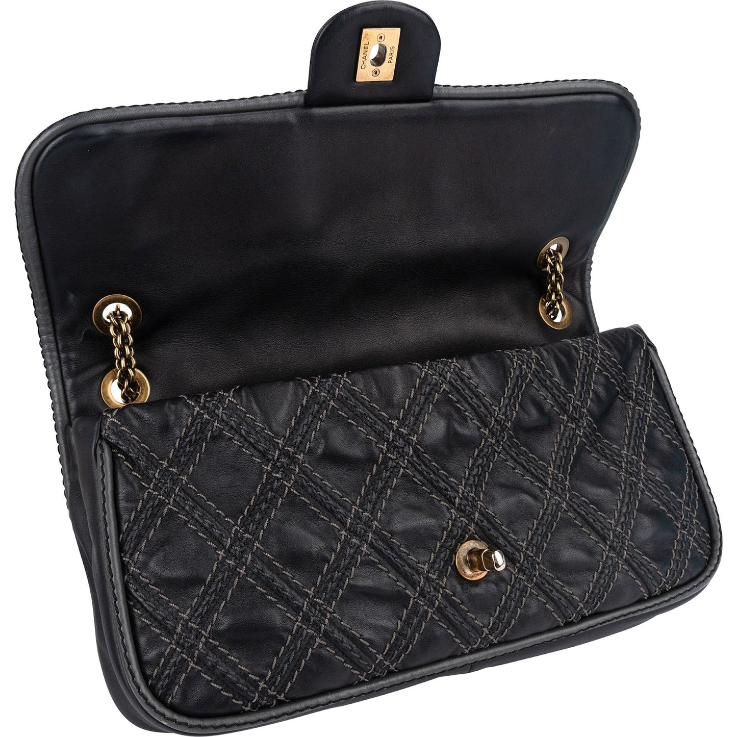 Chanel  Stitching Lambskin Single Flap Shoulder Bag