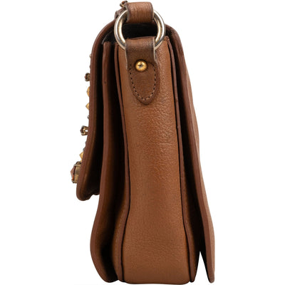 Miu Miu Brown Grained Leather Studded Bow Shoulder Bag