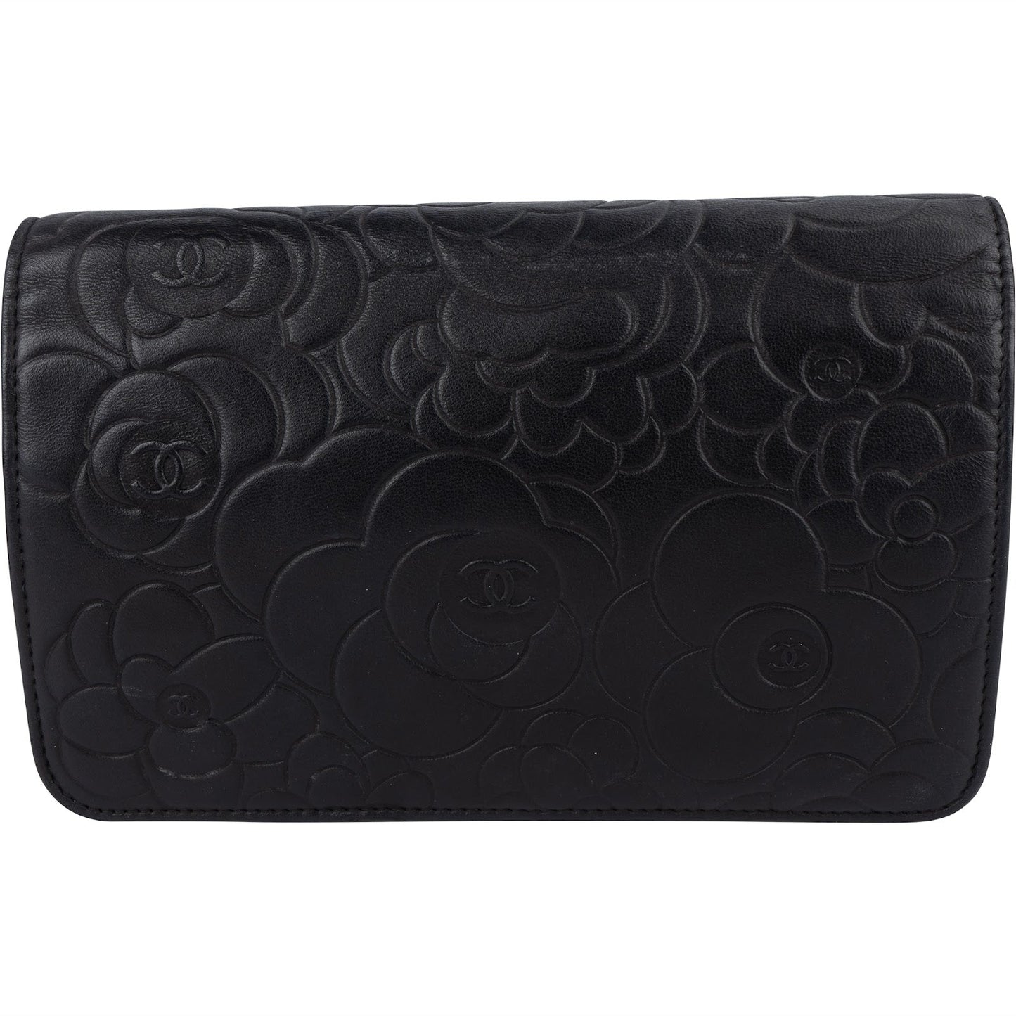 Chanel Embossed Leather Camellia Wallet On Chain Crossbody Bag