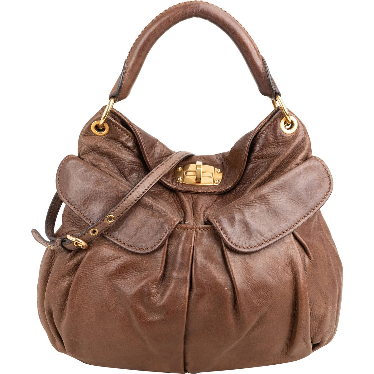 Miu Miu Vitello Daino Leather Coffer Hobo Shoulder Bag