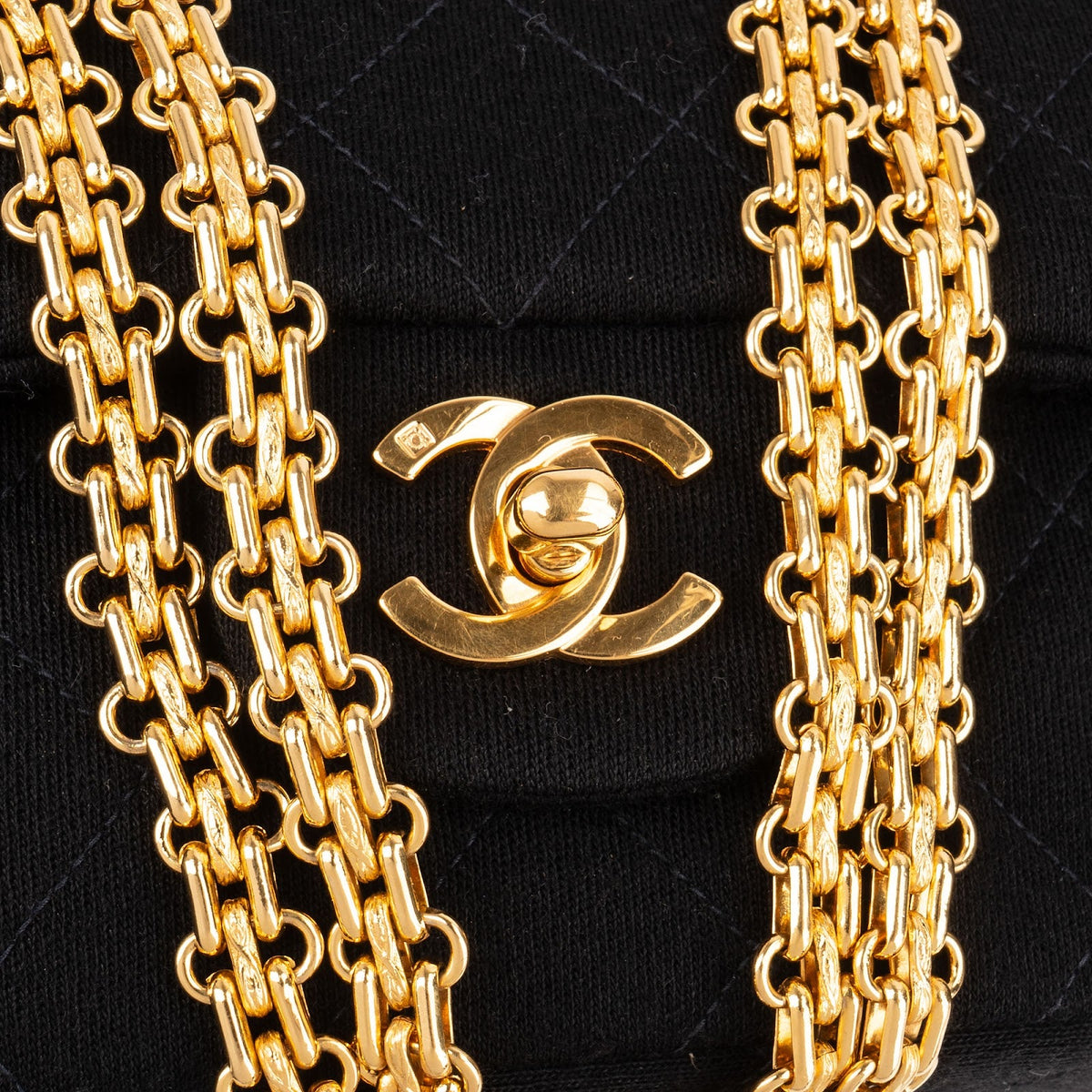 Chanel Quilted Jersey 24K Gold Medium Double Flap Crossbody Bag